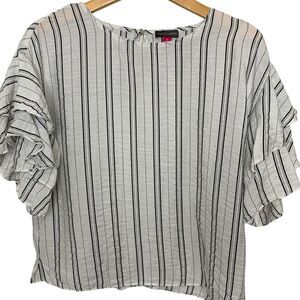 Vince Camuto Top Women's Size Small Cropped Ruffle Tiered Sleeve Twee Striped